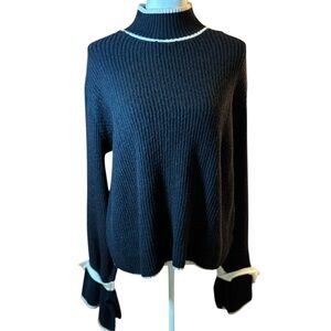 Thyme & Honey Black Turtleneck Sweater with White Ties